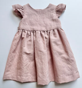 Dusty Pink Linen Dress with Flutter Sleeves