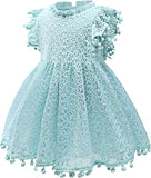 Lace Dress with Pom Pom Trim