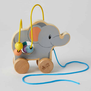 Wooden Rolling Pull Along Bead Coaster / Elephant